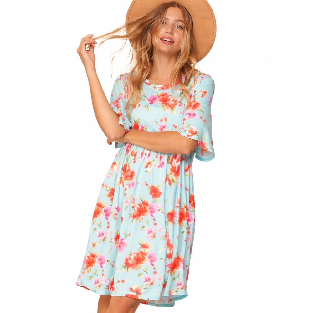 Dress Turquoise & Pink Floral Size 2X NWOT